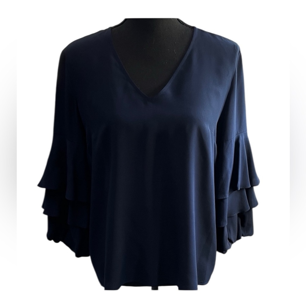 Antonio Melani Navy Blue Silky Women's Top Sz S - Picture 3 of 8